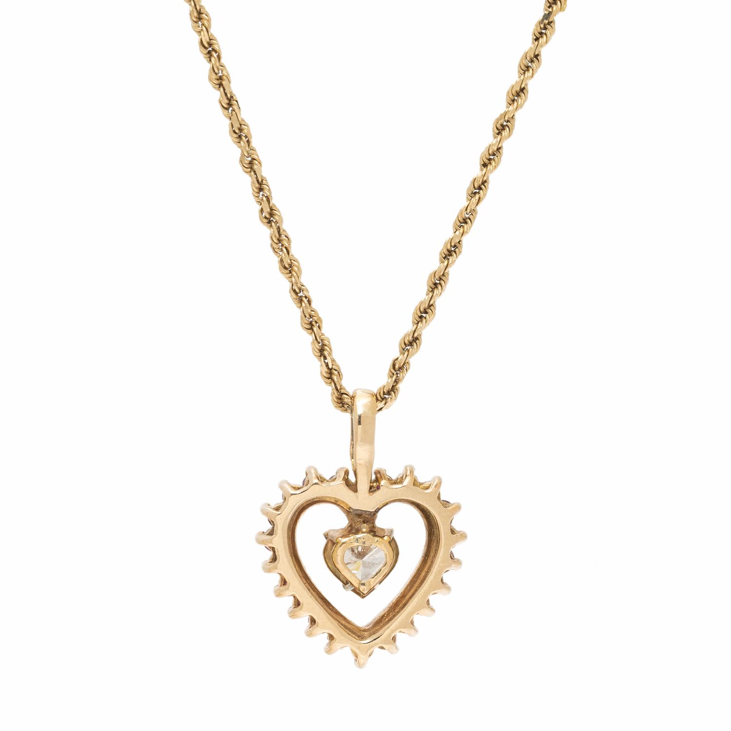 Diamond and Ruby Heart Pendant Necklace