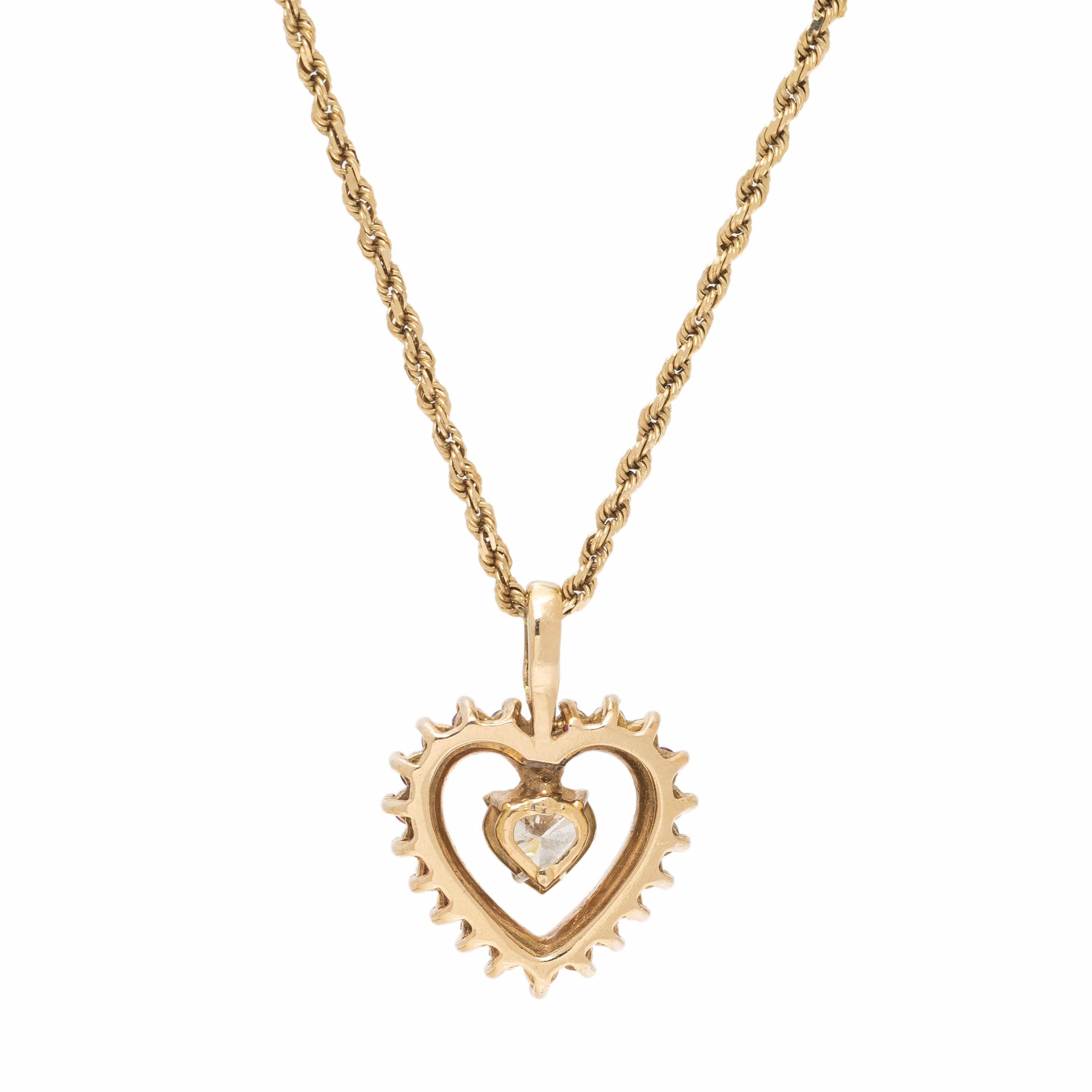 Diamond and Ruby Heart Pendant Necklace