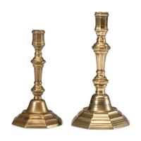 Two English Brass Octagonal Base Candlesticks