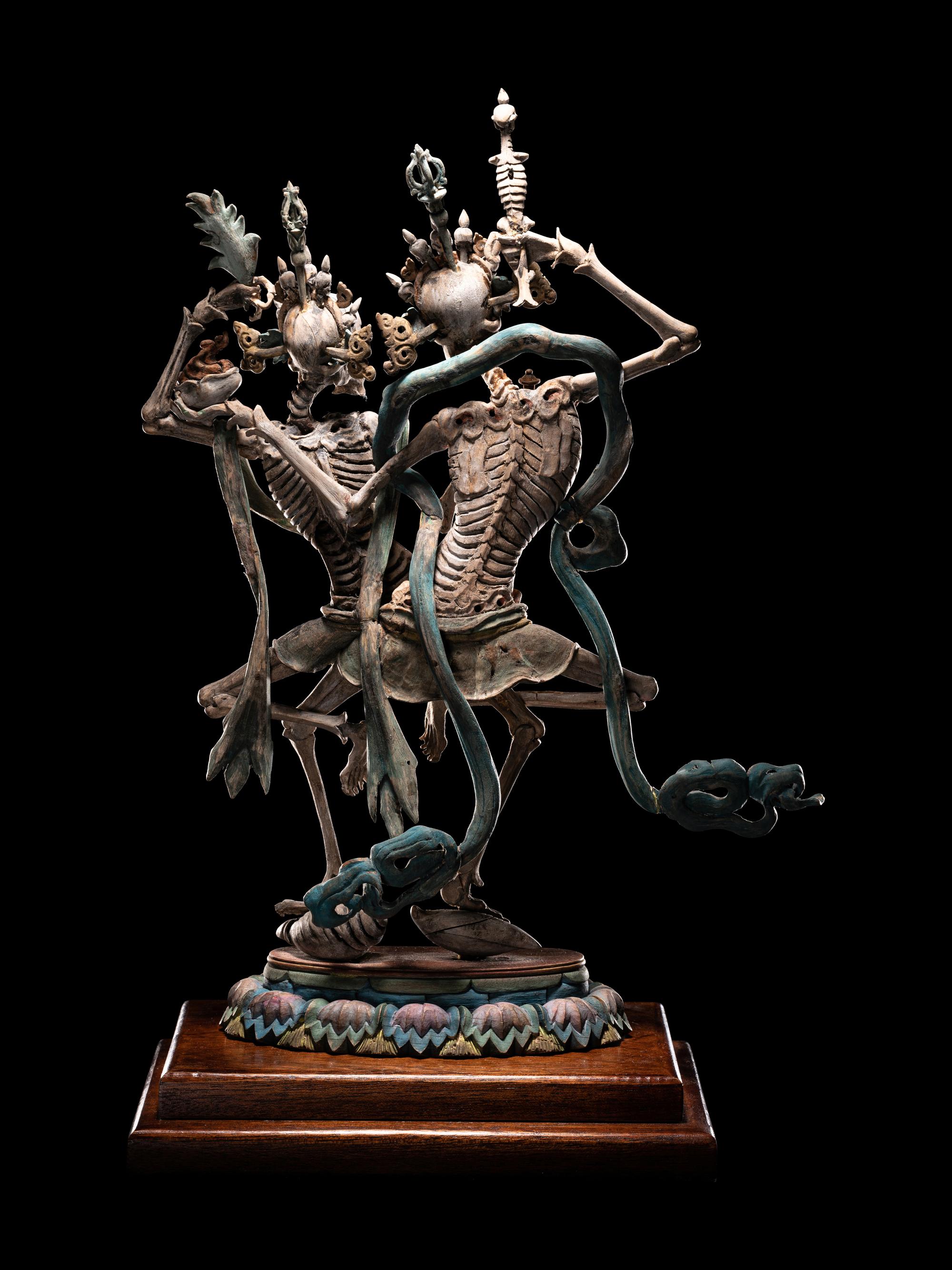 A Rare Tibetan Polychrome Wood Figure of Chitipati