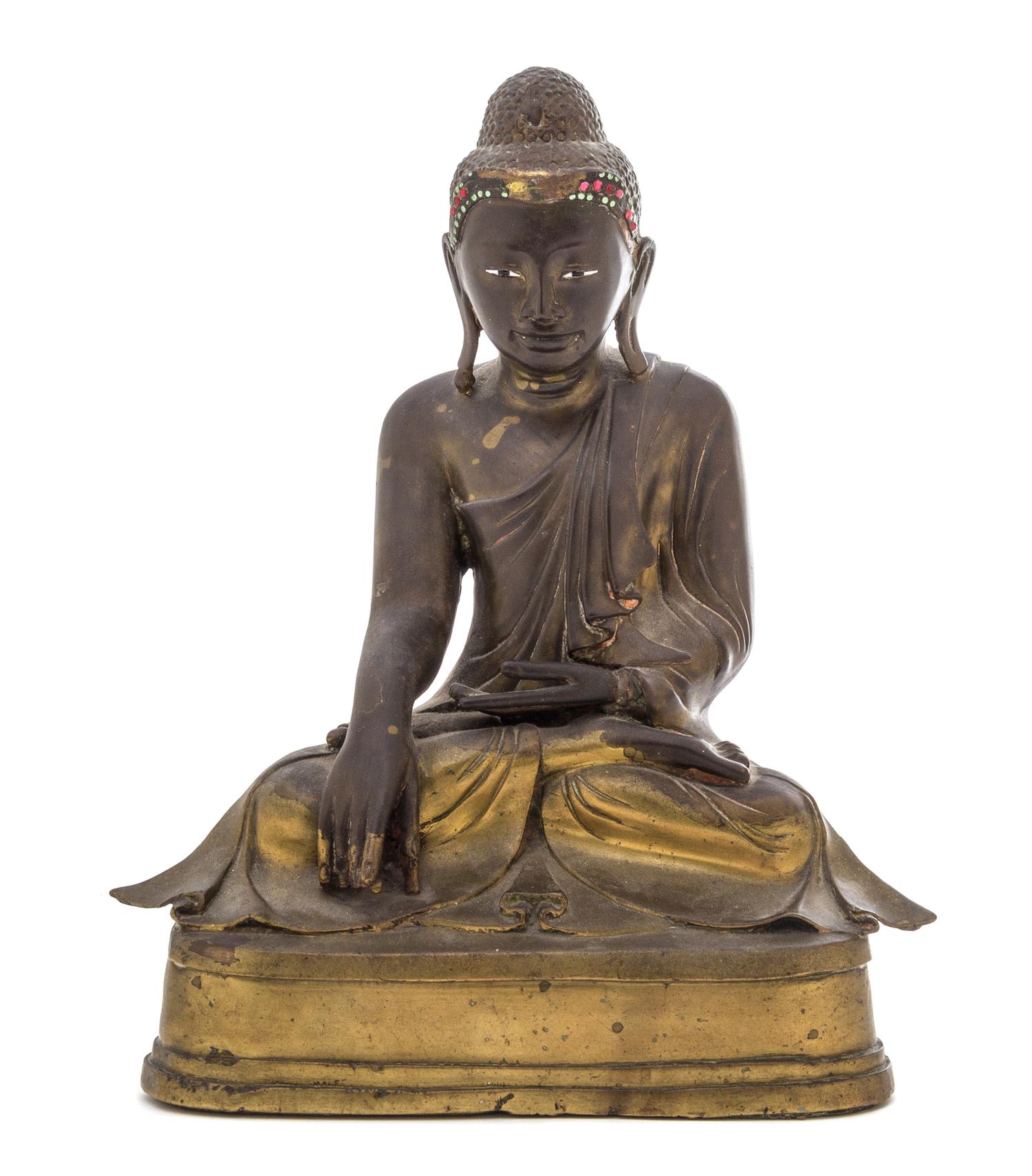 A Burmese Mandalay Bronze Buddha Height 12 3/4 inches.