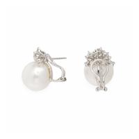 CULTURED PEARL AND DIAMOND EARRINGS