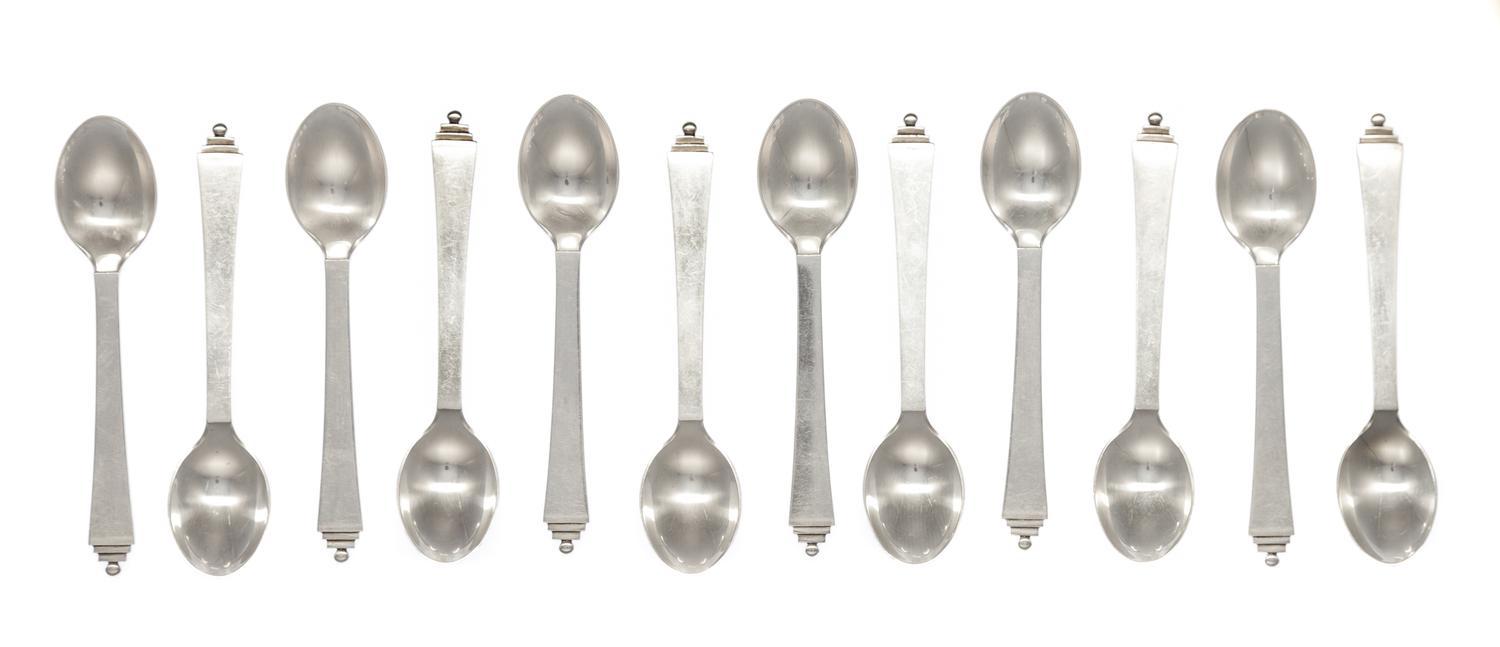 A Set of Twelve Danish Silver Demitasse Spoons, Georg Jensen Silversmithy, Copenhagen, Second Half 20th Century, Pyramid pattern.