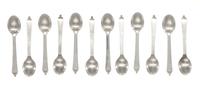 A Set of Twelve Danish Silver Demitasse Spoons, Georg Jensen Silversmithy, Copenhagen, Second Half 20th Century, Pyramid pattern.