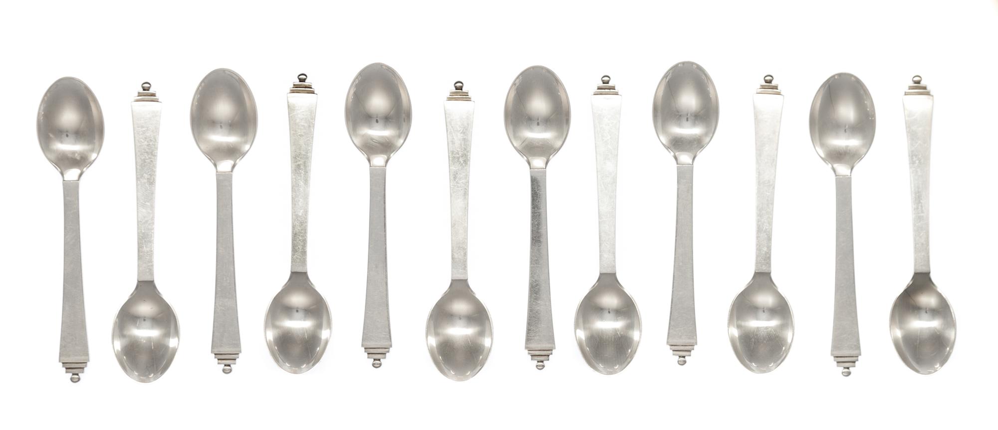 A Set of Twelve Danish Silver Demitasse Spoons, Georg Jensen Silversmithy, Copenhagen, Second Half 20th Century, Pyramid pattern.