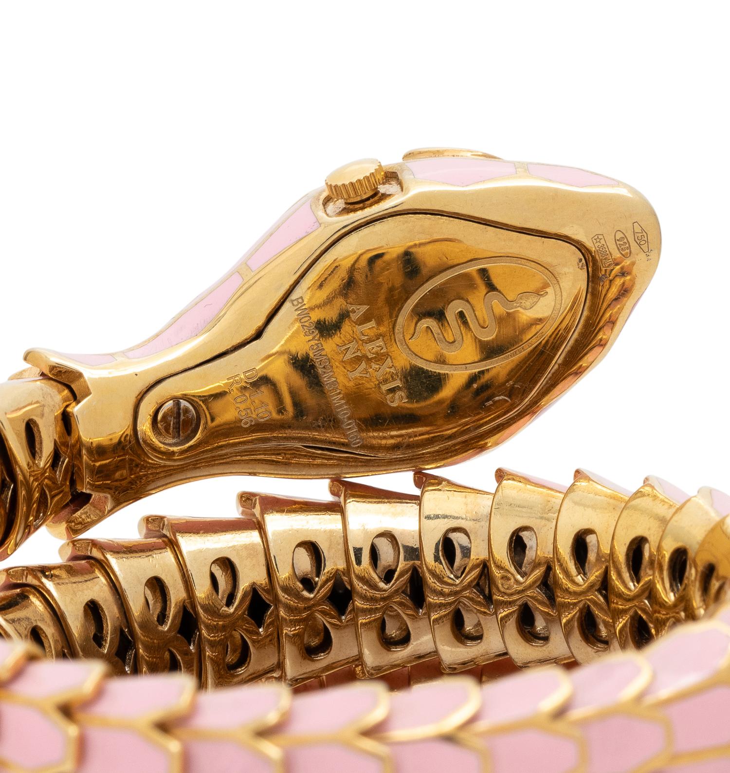 DIAMOND, RUBY AND PINK ENAMEL SNAKE SURPRISE WATCH