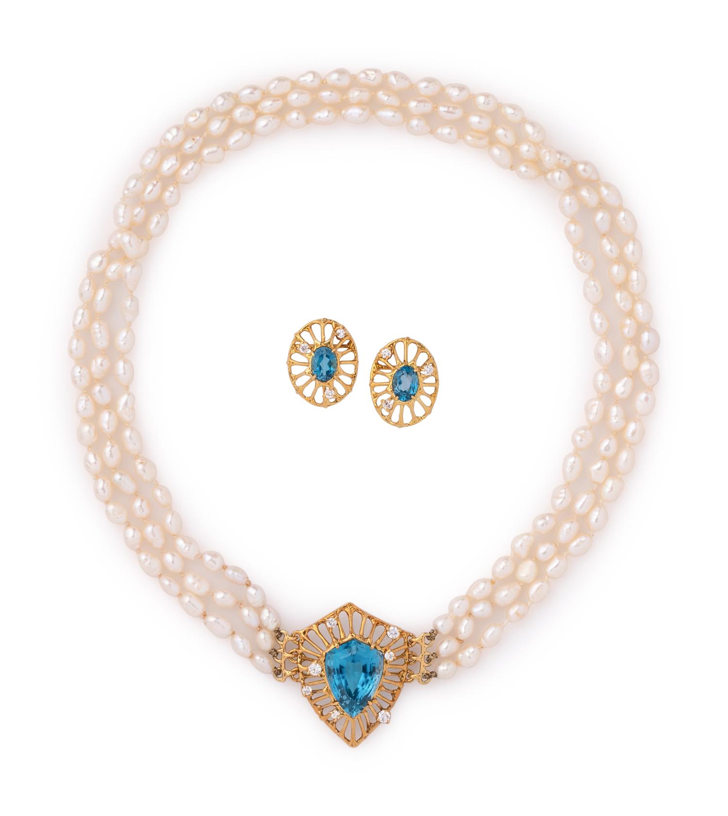 BLUE TOPAZ AND DIAMOND SET