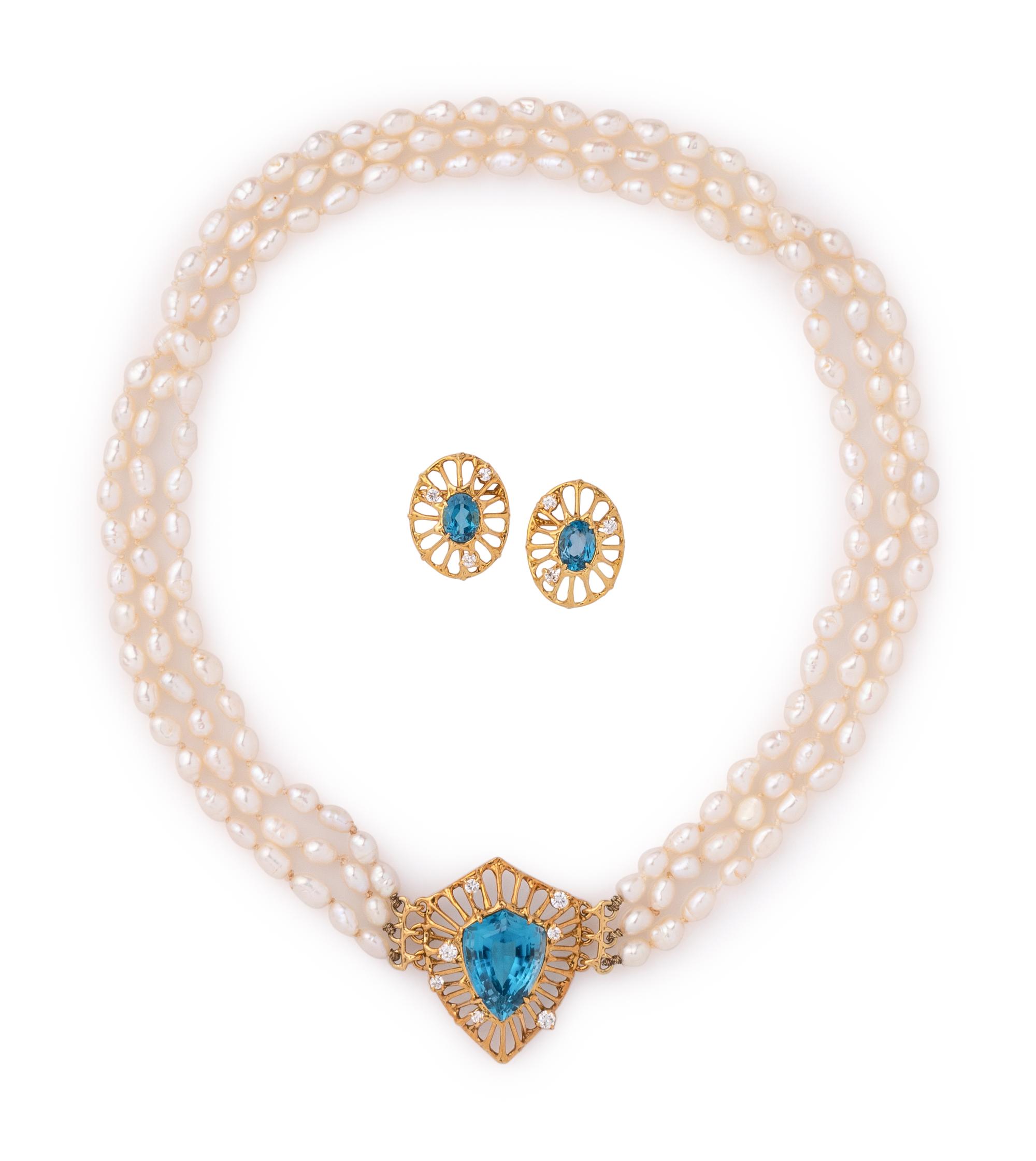 BLUE TOPAZ AND DIAMOND SET