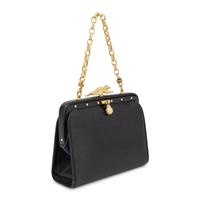 Kieselstein-Cord, Frame-Top Frog Clasp Handbag in Black Leather