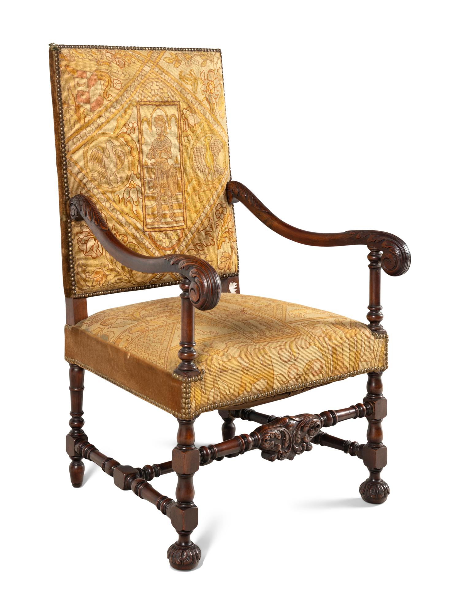 A William and Mary Style Carved Walnut Armchair