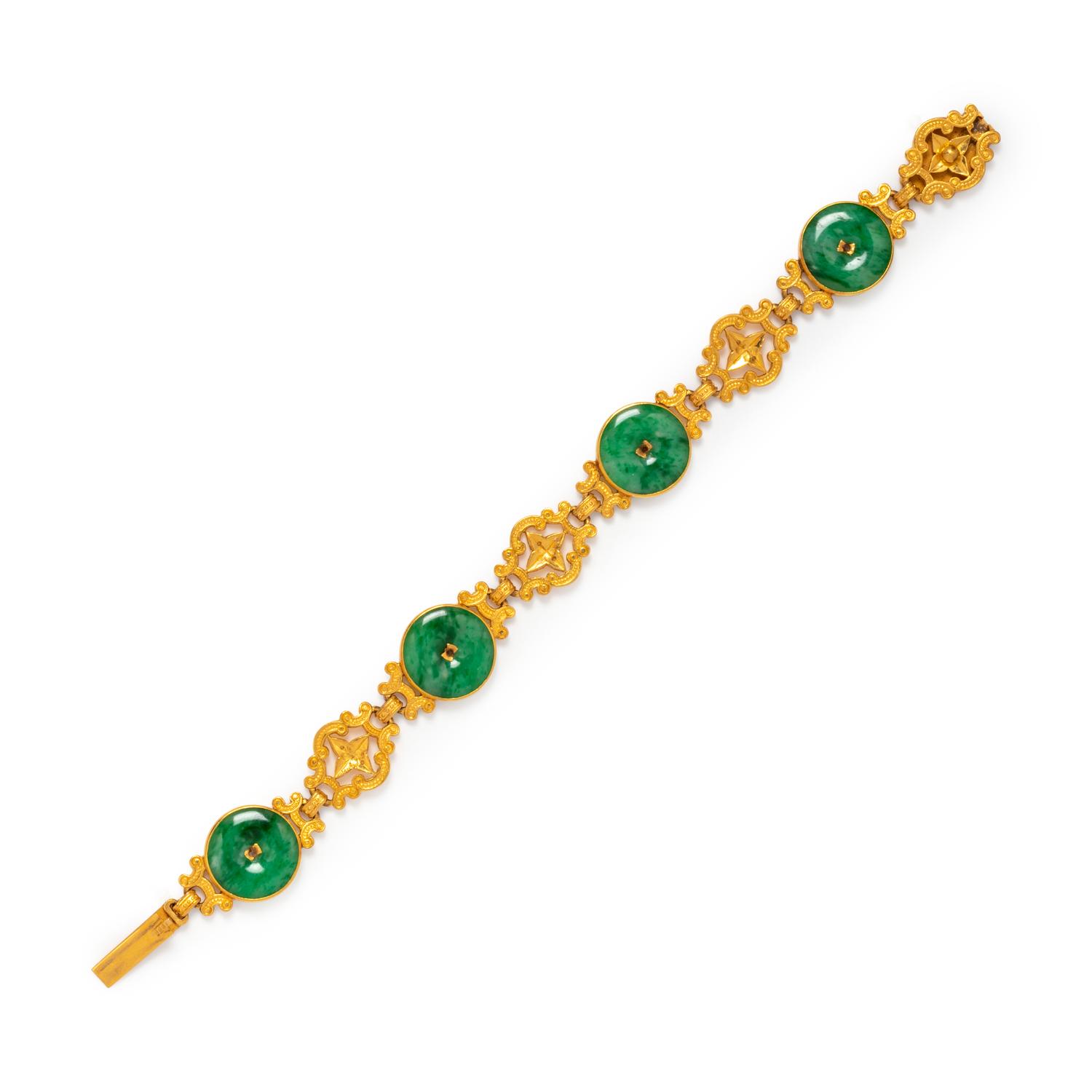 HIGH KARAT GOLD AND JADE BRACELET