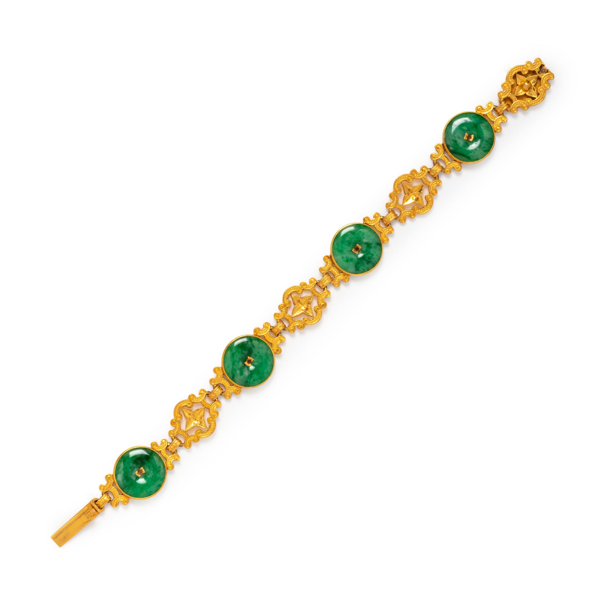 HIGH KARAT GOLD AND JADE BRACELET