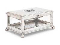 A Russian Silver and Glass-Inset Presentation Table-Top Cigarette Box