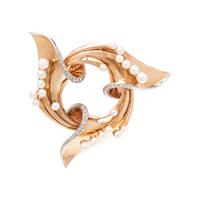TRABERT & HOEFFER-MAUBOUSSIN, RETRO, ROSE GOLD, CULTURED PEARL AND DIAMOND BROOCH