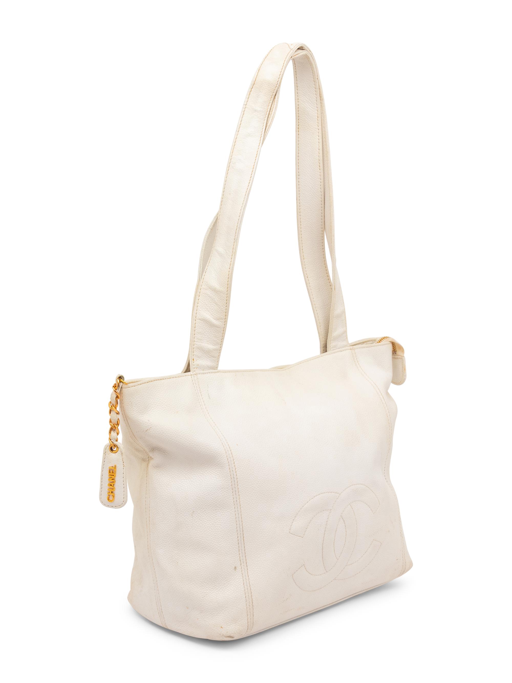 Chanel, White Leather Handbag & Silk Scarf