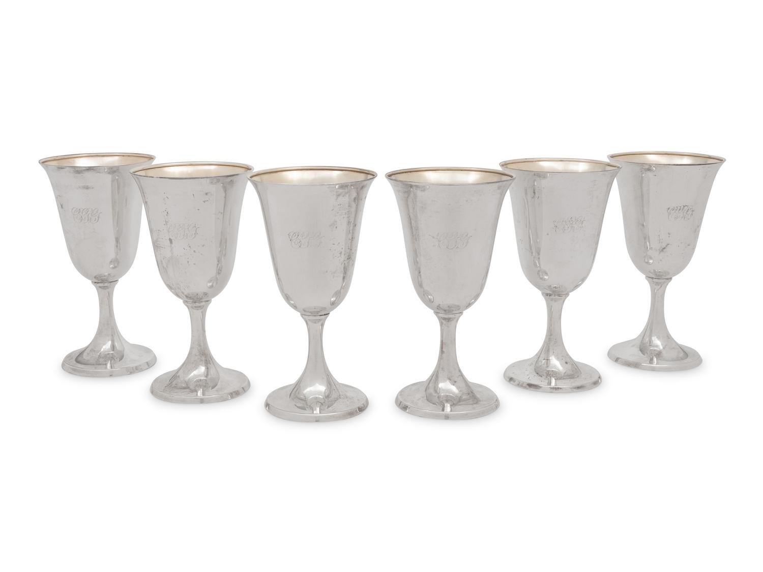 A Set of Six American Silver Goblets