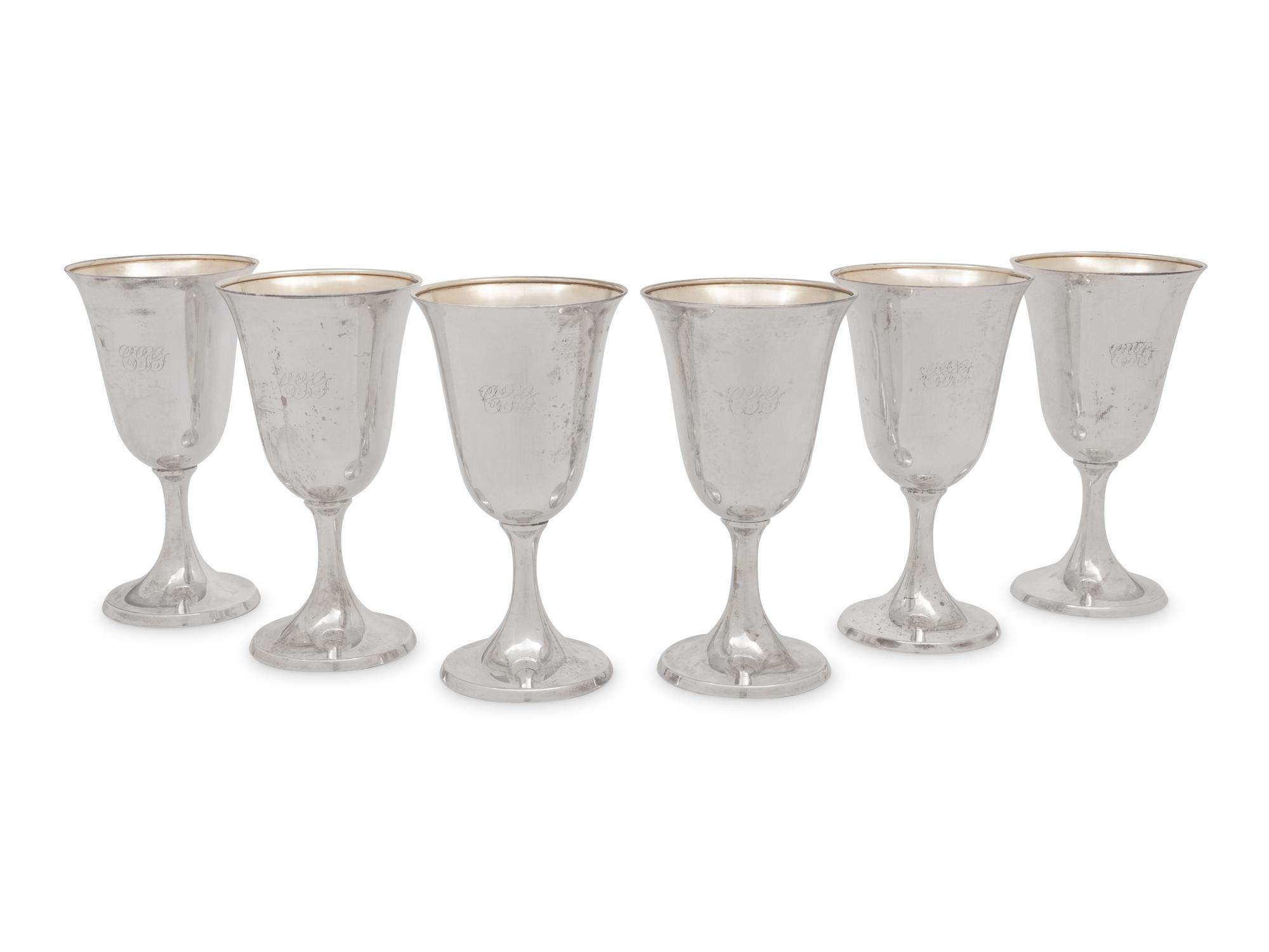 A Set of Six American Silver Goblets