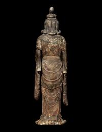 A Japanese Carved Wood Figure of a Bodhisattva