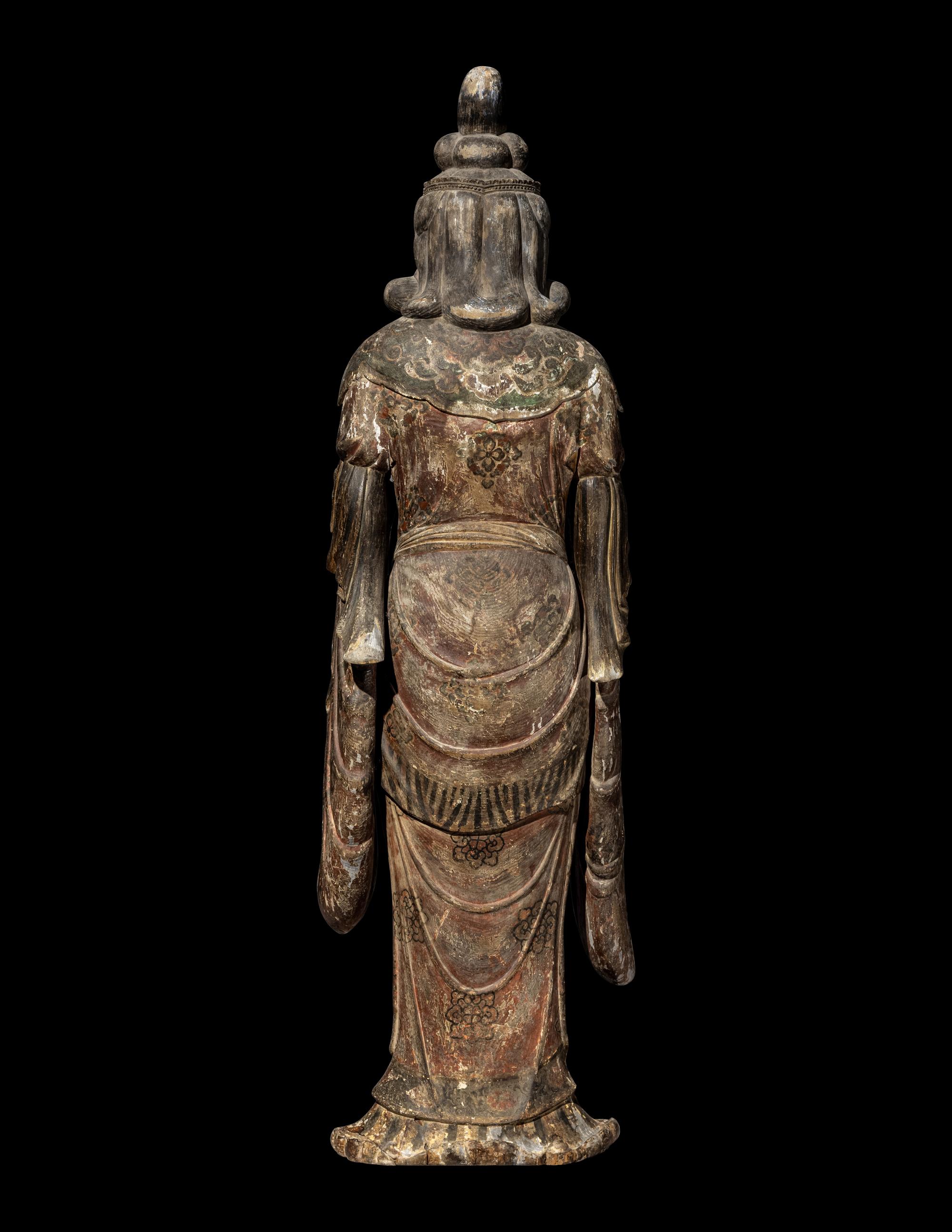 A Japanese Carved Wood Figure of a Bodhisattva