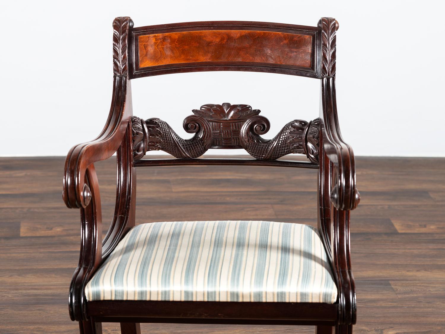 A Pair of Classical Cornucopia Carved Mahogany Armchairs