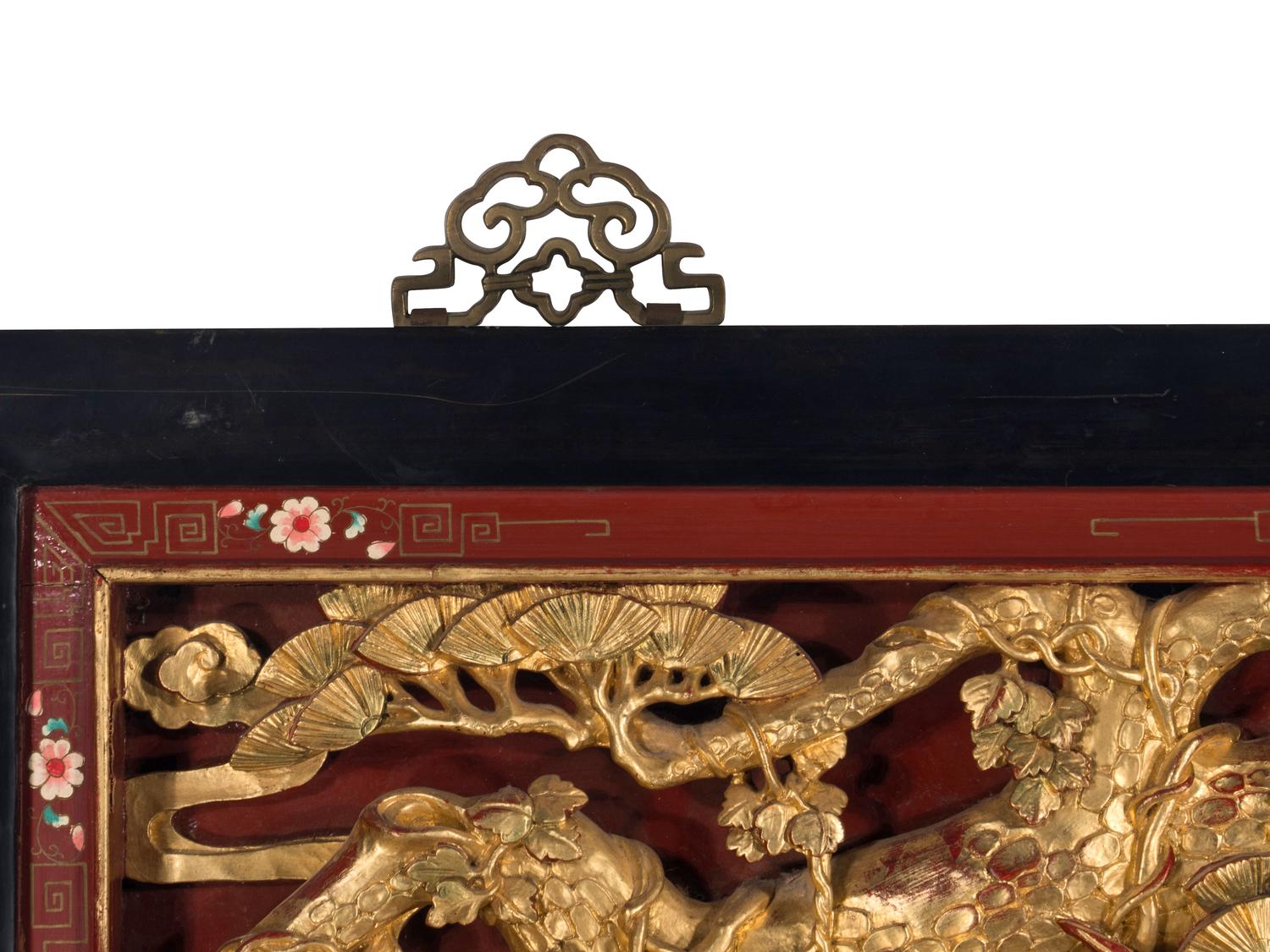 A Chinese Export Pierce Carved Giltwood Panel