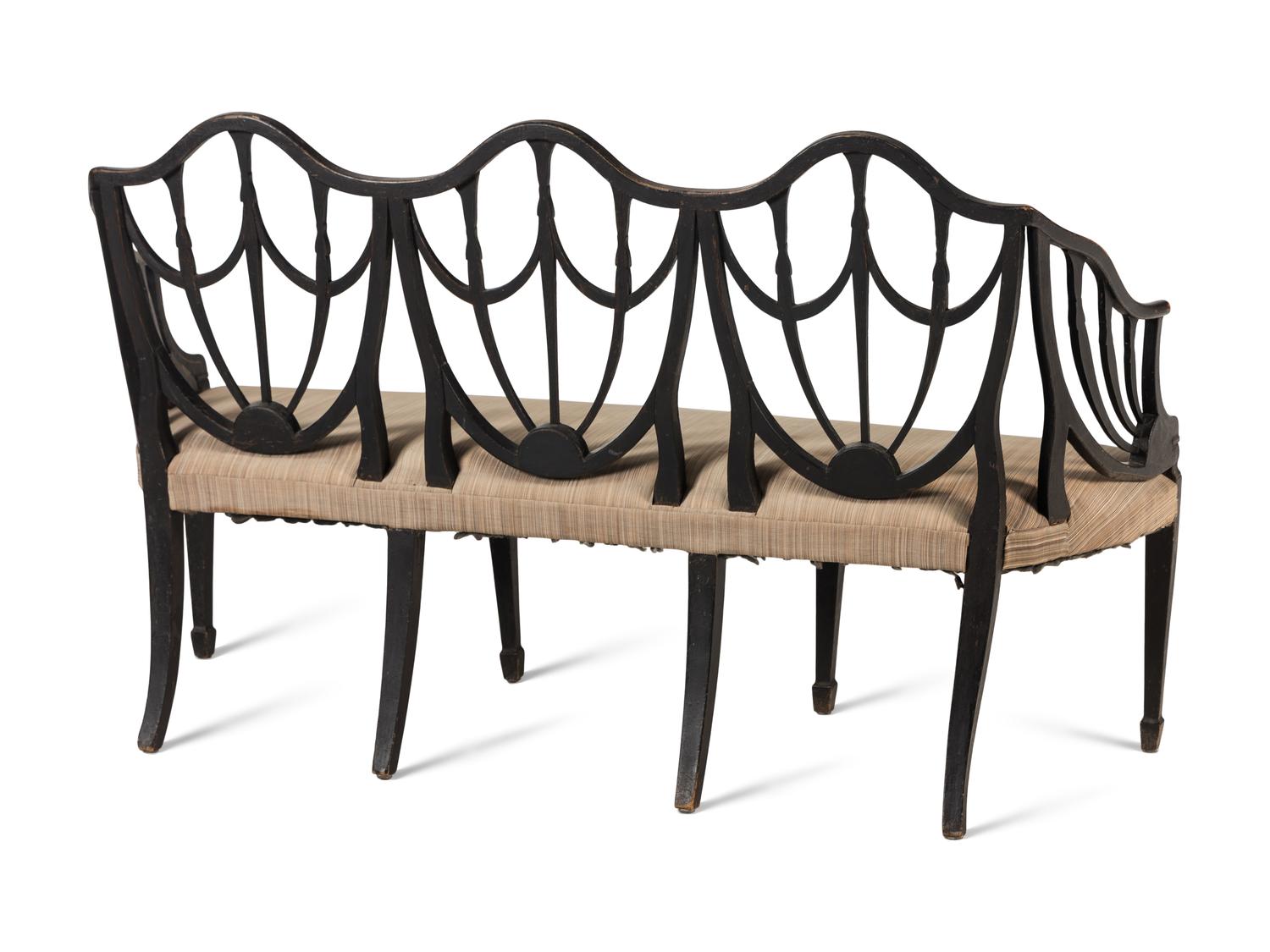 A George III Painted Beechwood Triple-Back Settee