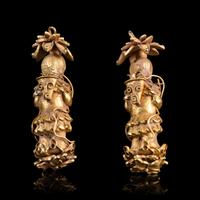A Pair of Chinese Gold 'Lady Mao' Immortal Earring Pendants, Erzhui, Ming Dynasty 明 金毛女耳墜一對