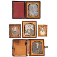 [EARLY PHOTOGRAPHY - PORTRAITURE]. A group of 14 daguerreotype portraits of men with interesting accessories or garments, including: