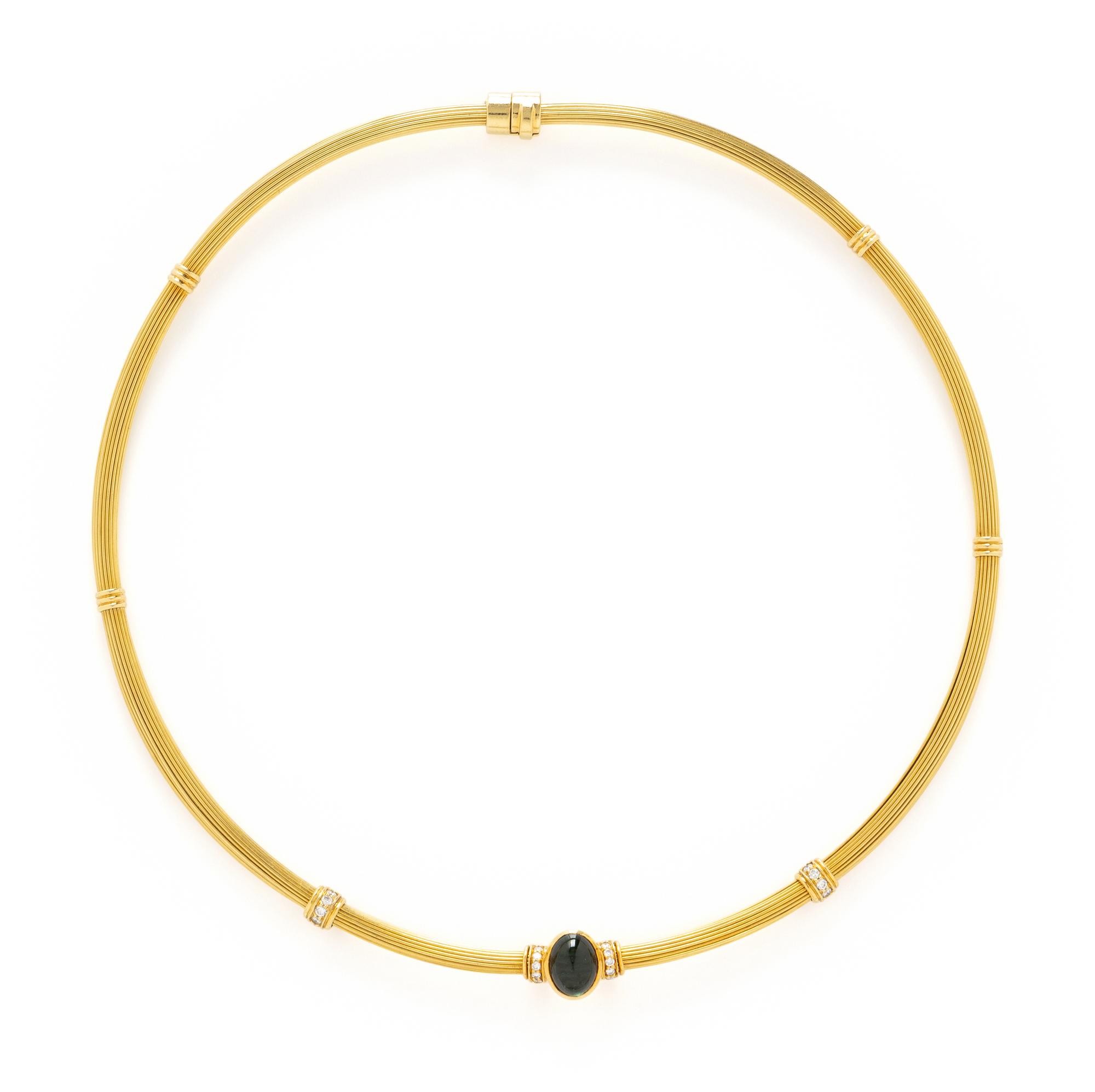 YELLOW GOLD, GREEN TOURMALINE, AND DIAMOND NECKLACE