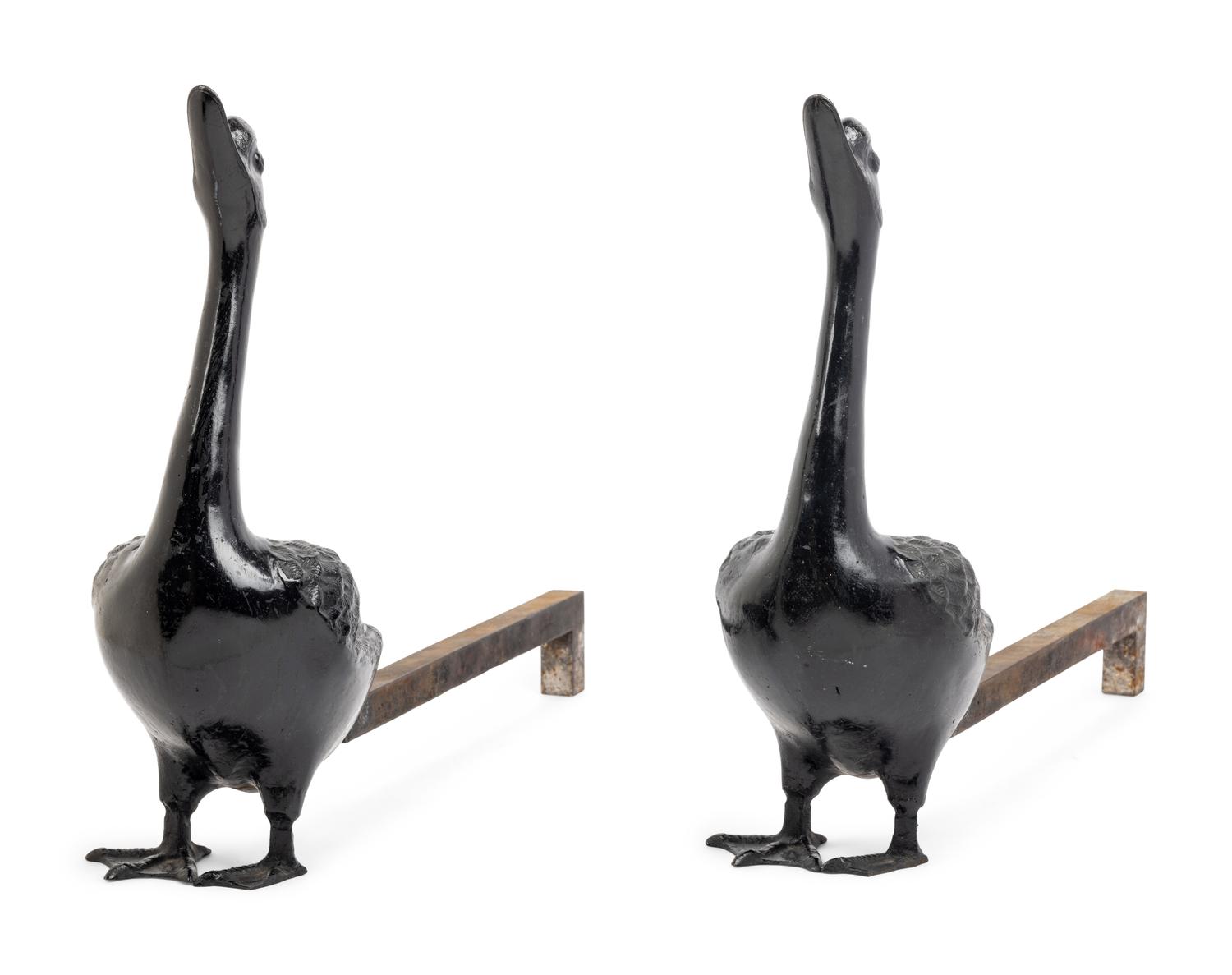 A Pair of Cast Metal Goose-Form Andirons