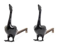 A Pair of Cast Metal Goose-Form Andirons