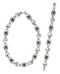 A Sterling Silver Rose and Leaf Motif Demi Parure, Beau, 21.30 dwts.