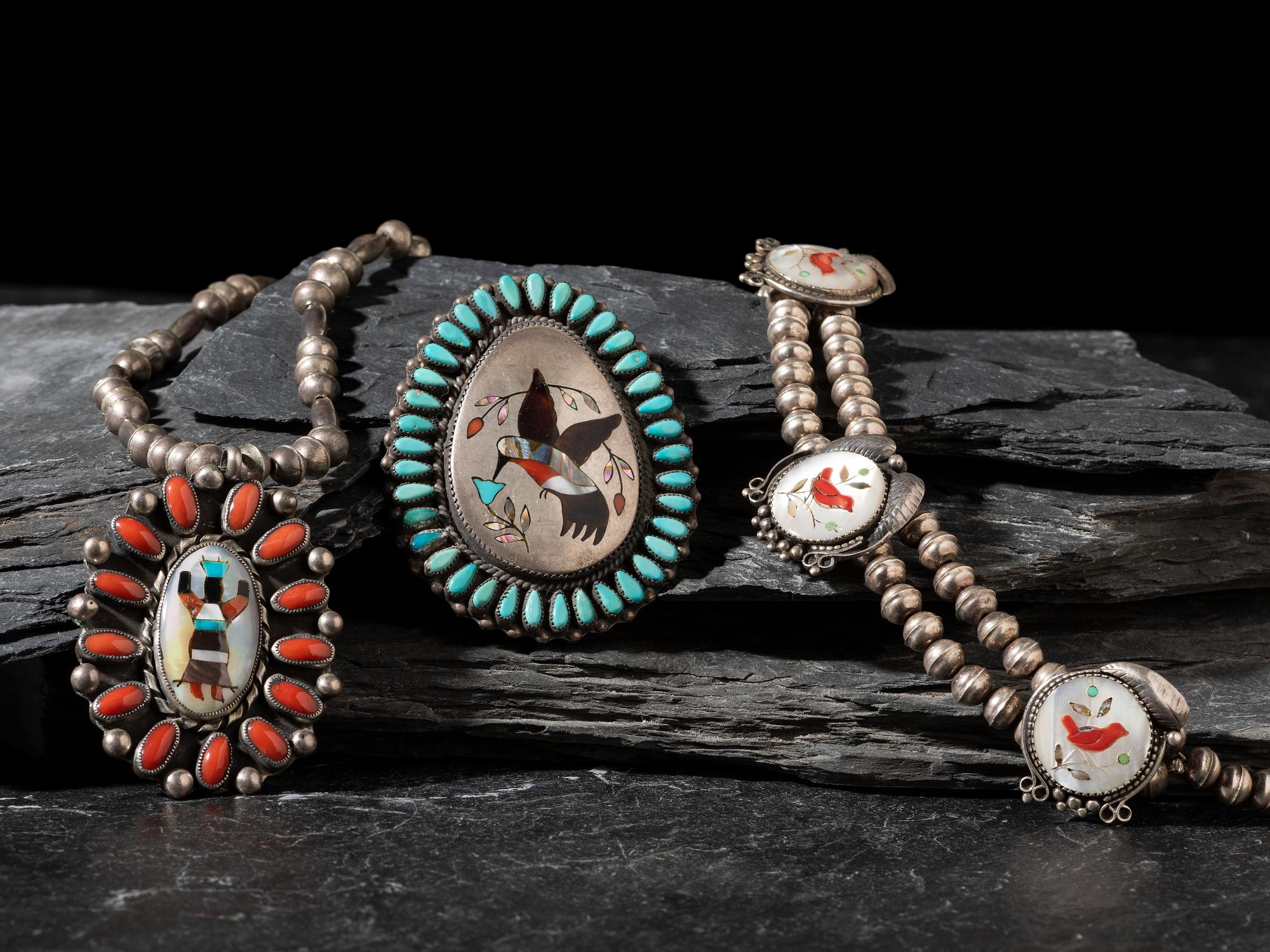 Navajo or Zuni Mosaic Inlay Necklaces and Pendants