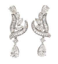 A Pair of Platinum and Diamond Convertible Day/Night Earclips, 9.00 dwts.