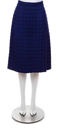A Chanel Creations Blue Boucle Faux Wrap Skirt, No size.