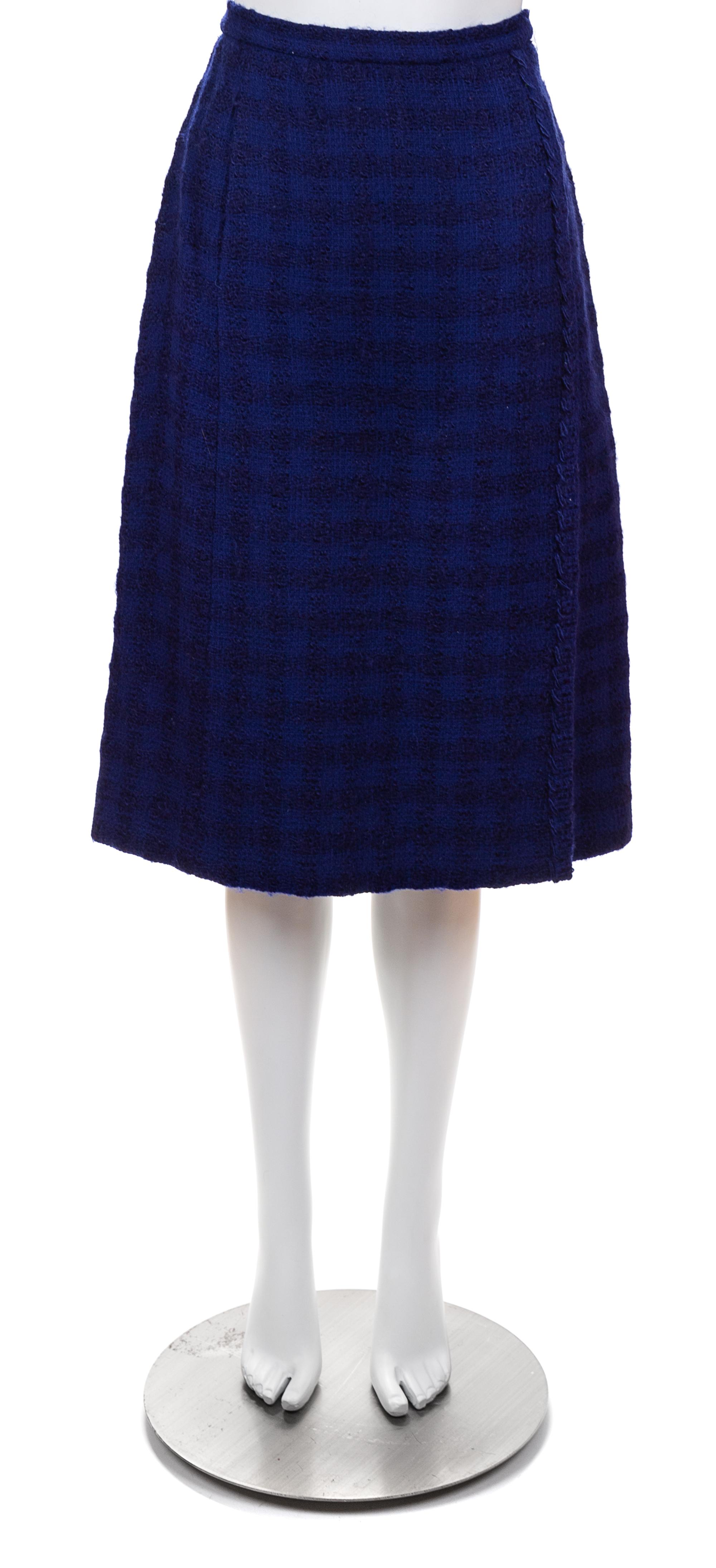 A Chanel Creations Blue Boucle Faux Wrap Skirt, No size.