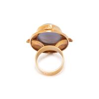 YELLOW GOLD, LAVENDER CHALCEDONY AND DIAMOND RING