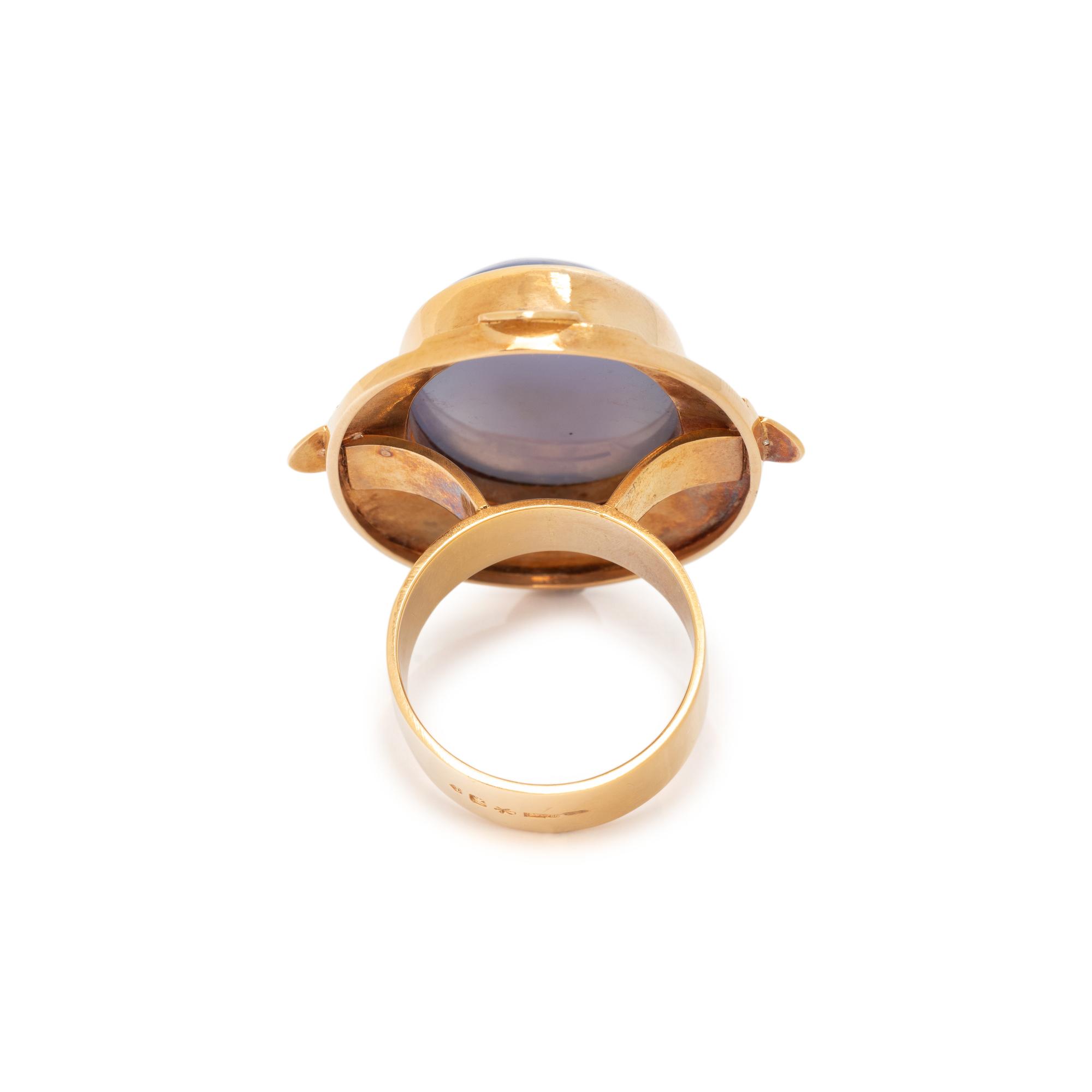 YELLOW GOLD, LAVENDER CHALCEDONY AND DIAMOND RING