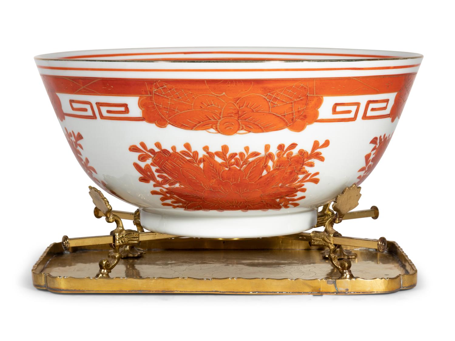 A Chinese Export Iron Red Decorated Porcelain Jar Mounted as a Lamp and a Similar Bowl