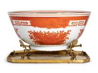 A Chinese Export Iron Red Decorated Porcelain Jar Mounted as a Lamp and a Similar Bowl