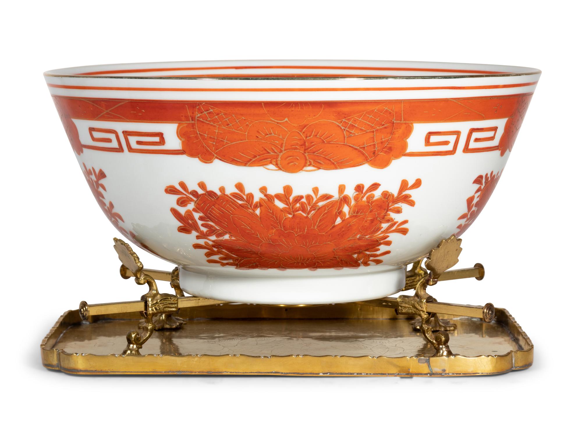 A Chinese Export Iron Red Decorated Porcelain Jar Mounted as a Lamp and a Similar Bowl