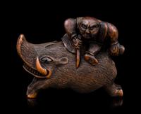 Six Japanese Carved Wood 'Figural Group' Netsuke