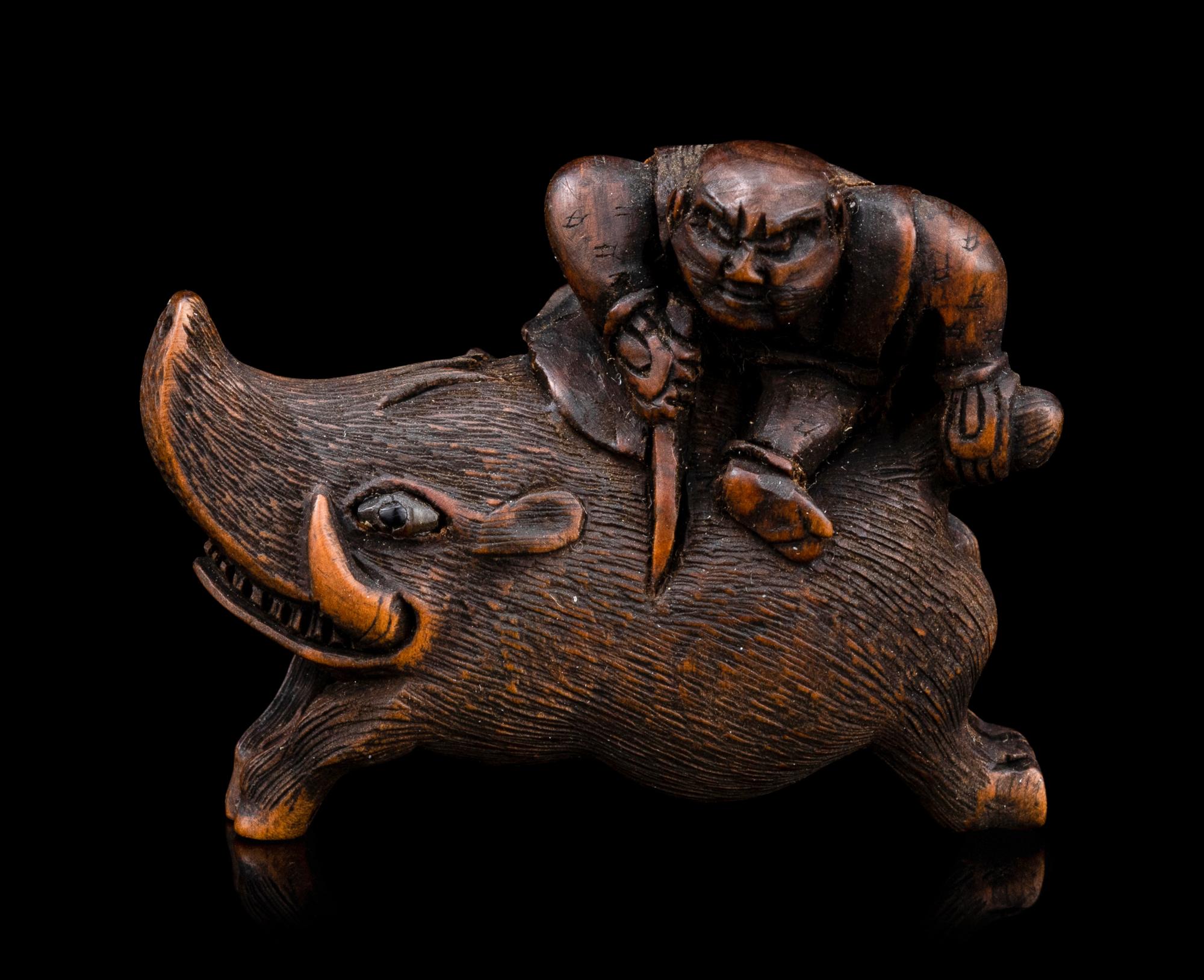 Six Japanese Carved Wood 'Figural Group' Netsuke