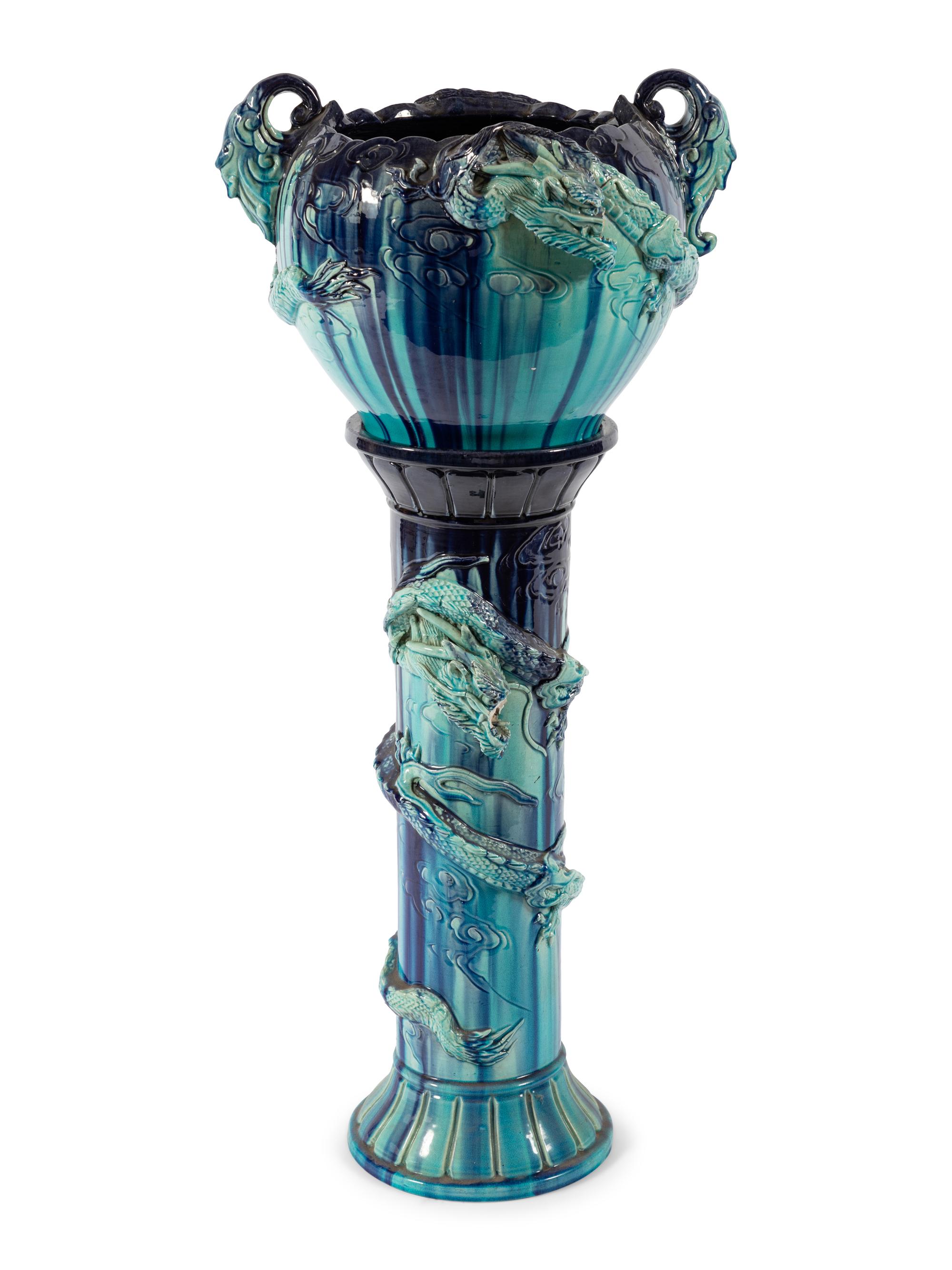 A Majolica Jardiniere on Stand