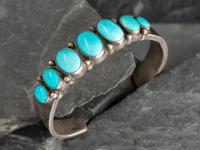 Heavy Navajo Silver and Turquoise Cuff Bracelet