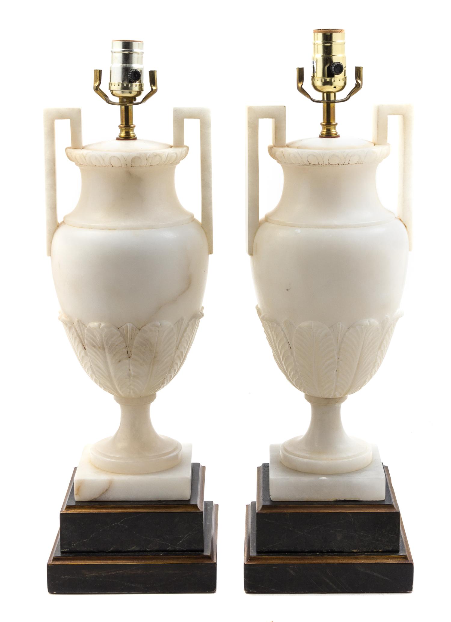 A Pair of Neoclassical Style Alabaster Urns Height 31 1/2 inches. — 20TH CENTURY