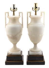 A Pair of Neoclassical Style Alabaster Urns Height 31 1/2 inches. — 20TH CENTURY