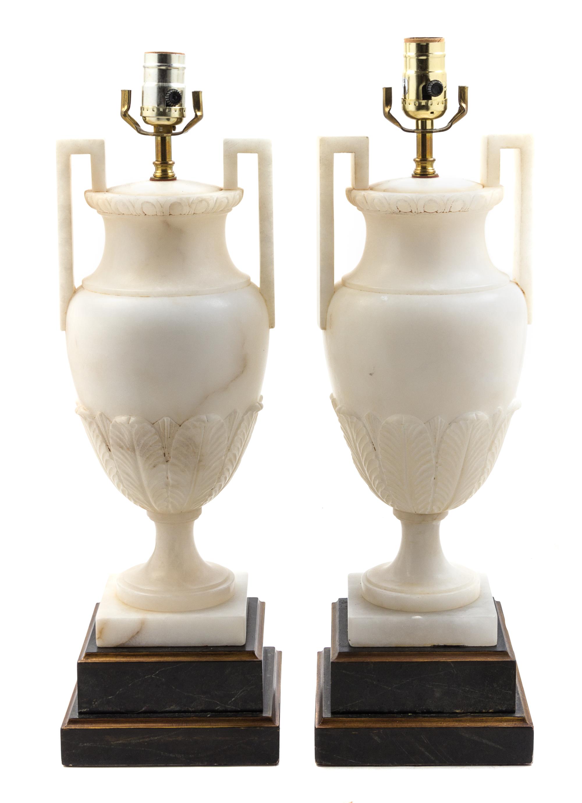 A Pair of Neoclassical Style Alabaster Urns Height 31 1/2 inches. — 20TH CENTURY