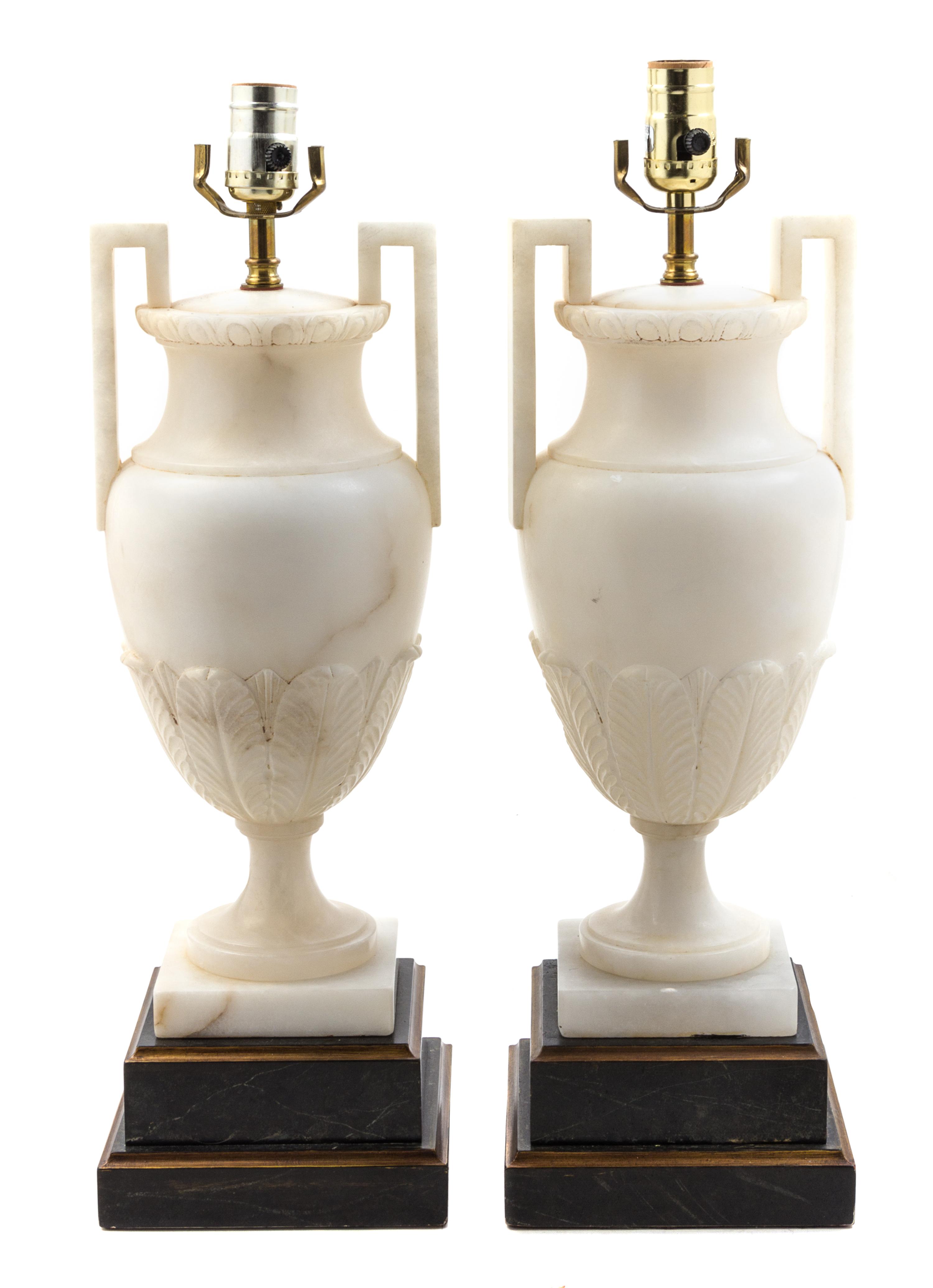 A Pair of Neoclassical Style Alabaster Urns Height 31 1/2 inches. — 20TH CENTURY