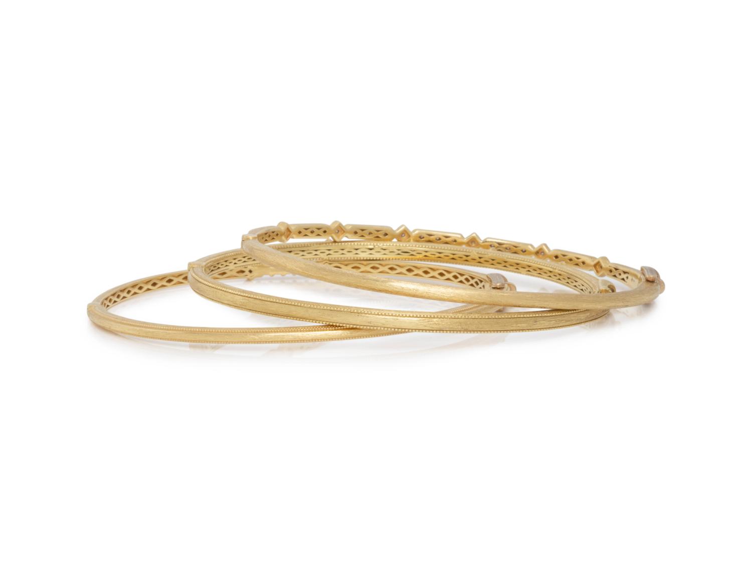 JUDE FRANCES, YELLOW GOLD AND DIAMOND BANGLE BRACELETS